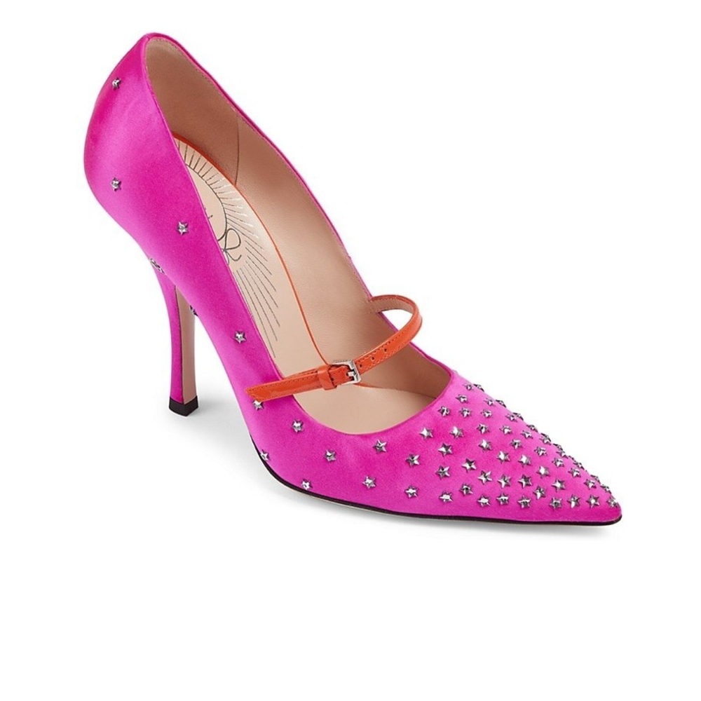 Gucci Jodie Pink Fuchsia Star crystal embellished Heels with Tangerine Strap